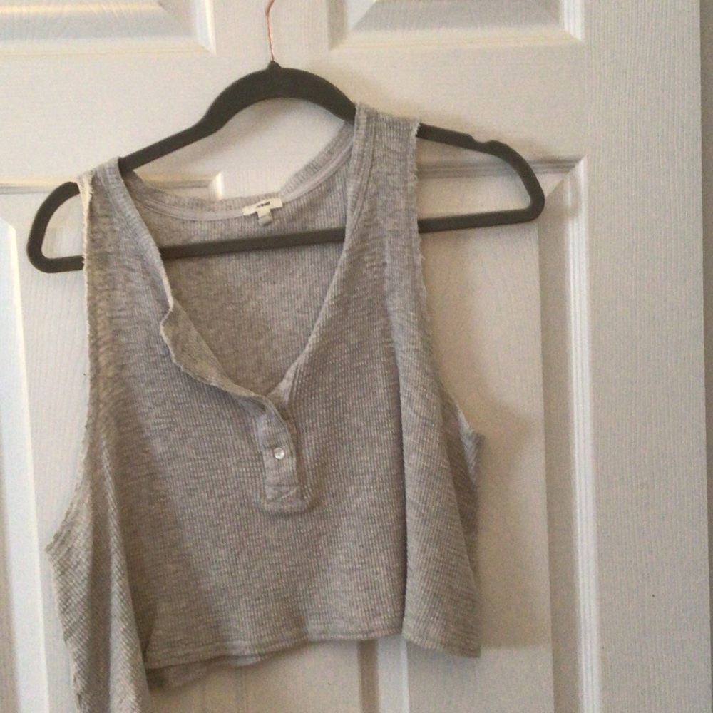 aerie Light Gray Ribbed Henley Crop Tank